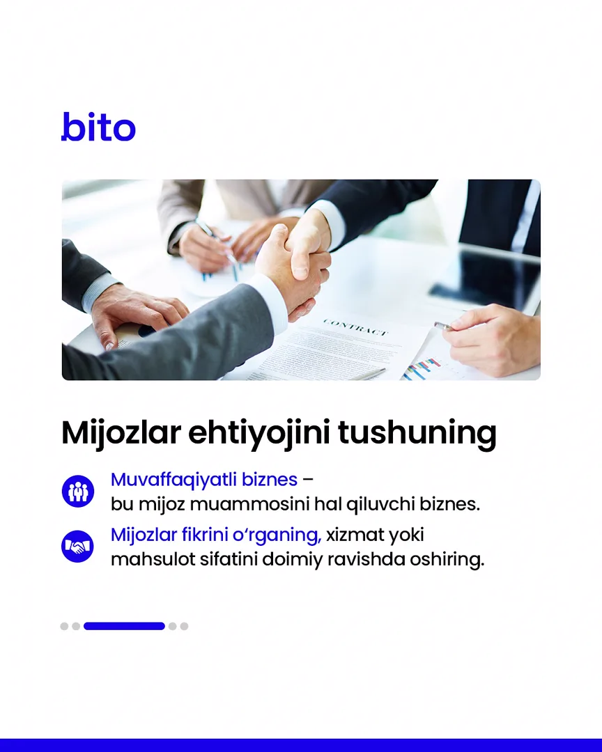 💸 Biznesda omadga erishish uchun nimalar qilish kerak?

⭐️ Biz bilan aniq natijalarga erishing.

📈 Bito - Biz bilan biznesingizni… (4/6)