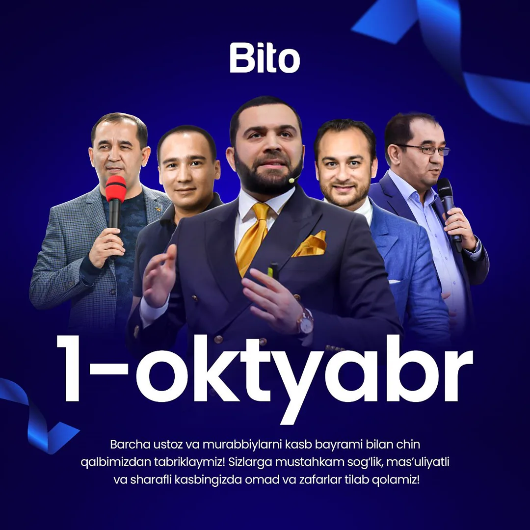 💫 Aziz ustoz va murabbiylar! Bito jamoasi barchangizni kasb bayramingiz bilan chin qalbdan tabriklaydi!

 💥 Sizning yuksak mas’uliyatli,…