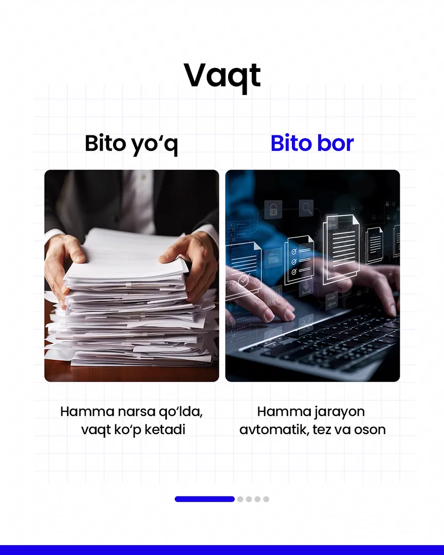 🔥 Bito ERP o’rnatgan va o’rnatmagan tadbirkor farqlarini bilib oling

📈  Bito - Biz bilan biznesingizni avtomatlashtiring!

Batafsil:
☎️… (2/6)