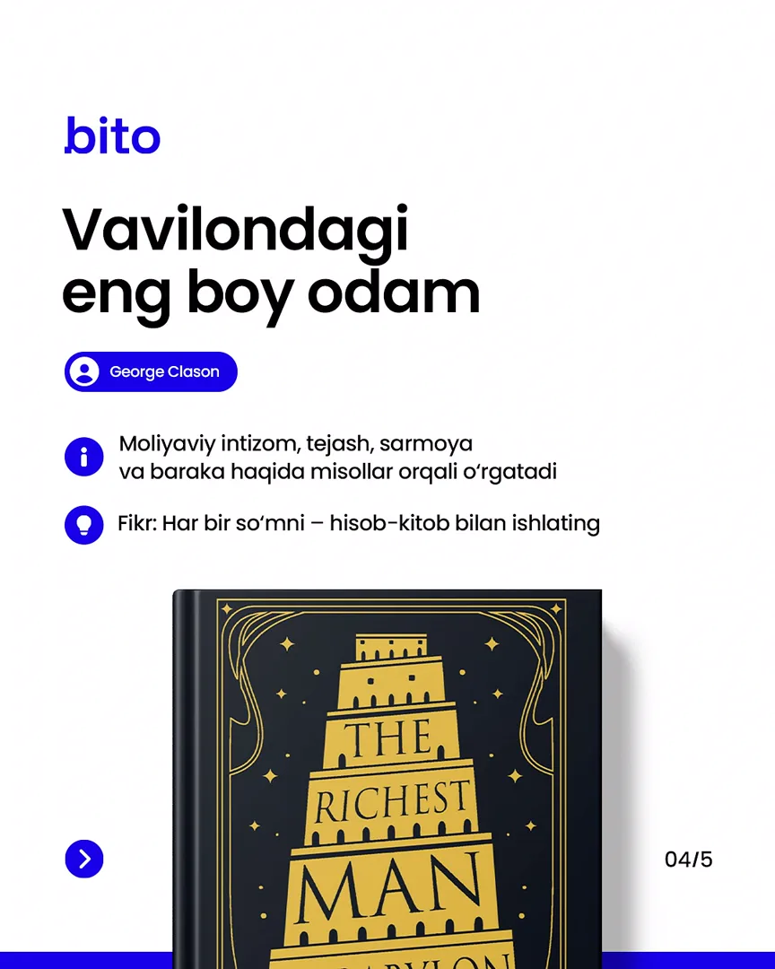 📚 Biznesmenlar uchun TOP-5 kitob

📈  Bito - Biz bilan biznesingizni avtomatlashtiring!

Batafsil:
☎️ 78-113-14-04 (5/6)