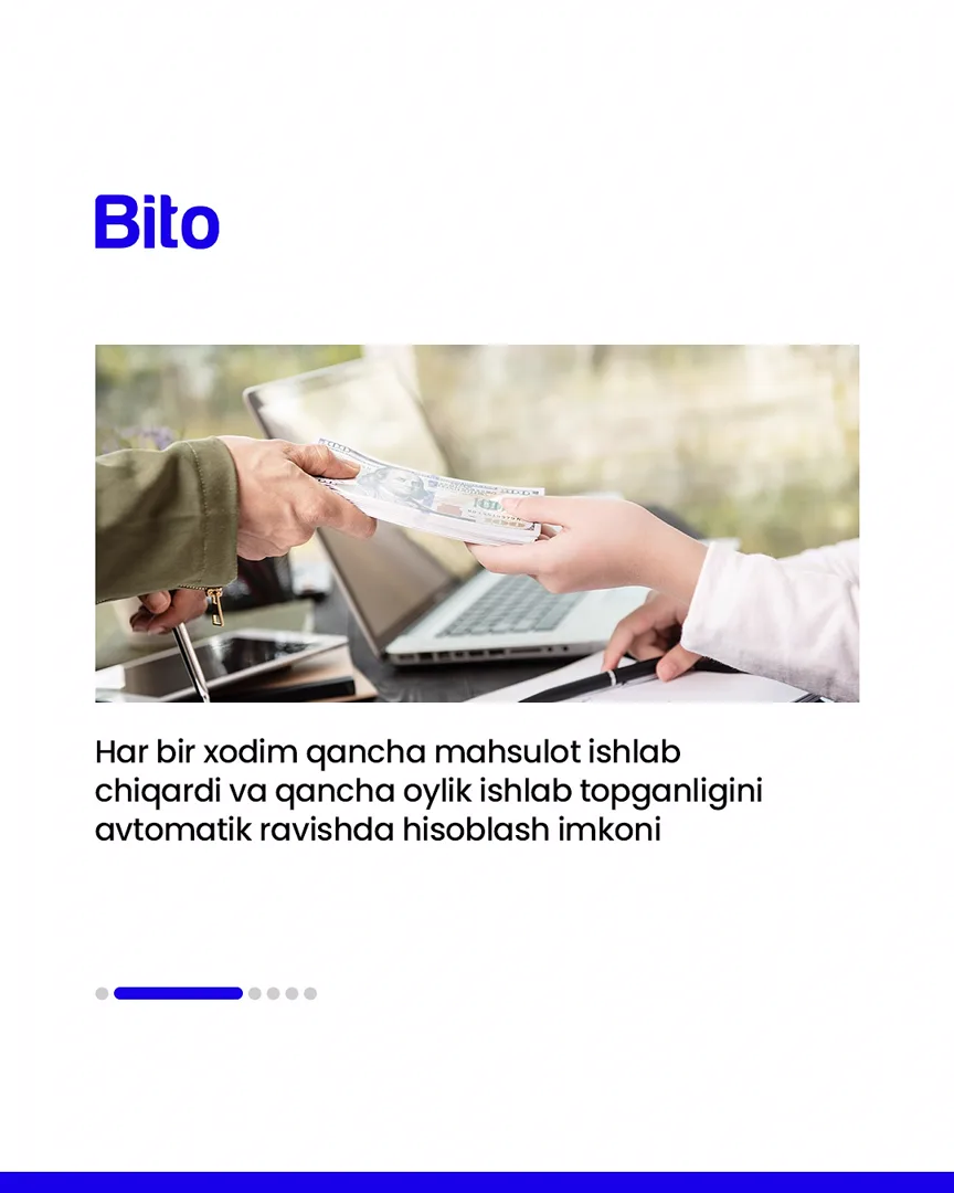 🏭 Ishlab chiqaruvchilar uchun aniq yechimlar.

💻 Barcha jarayonlar bir dasturda mujassam.

📈 Bito - Biz bilan biznesingizni… (3/7)