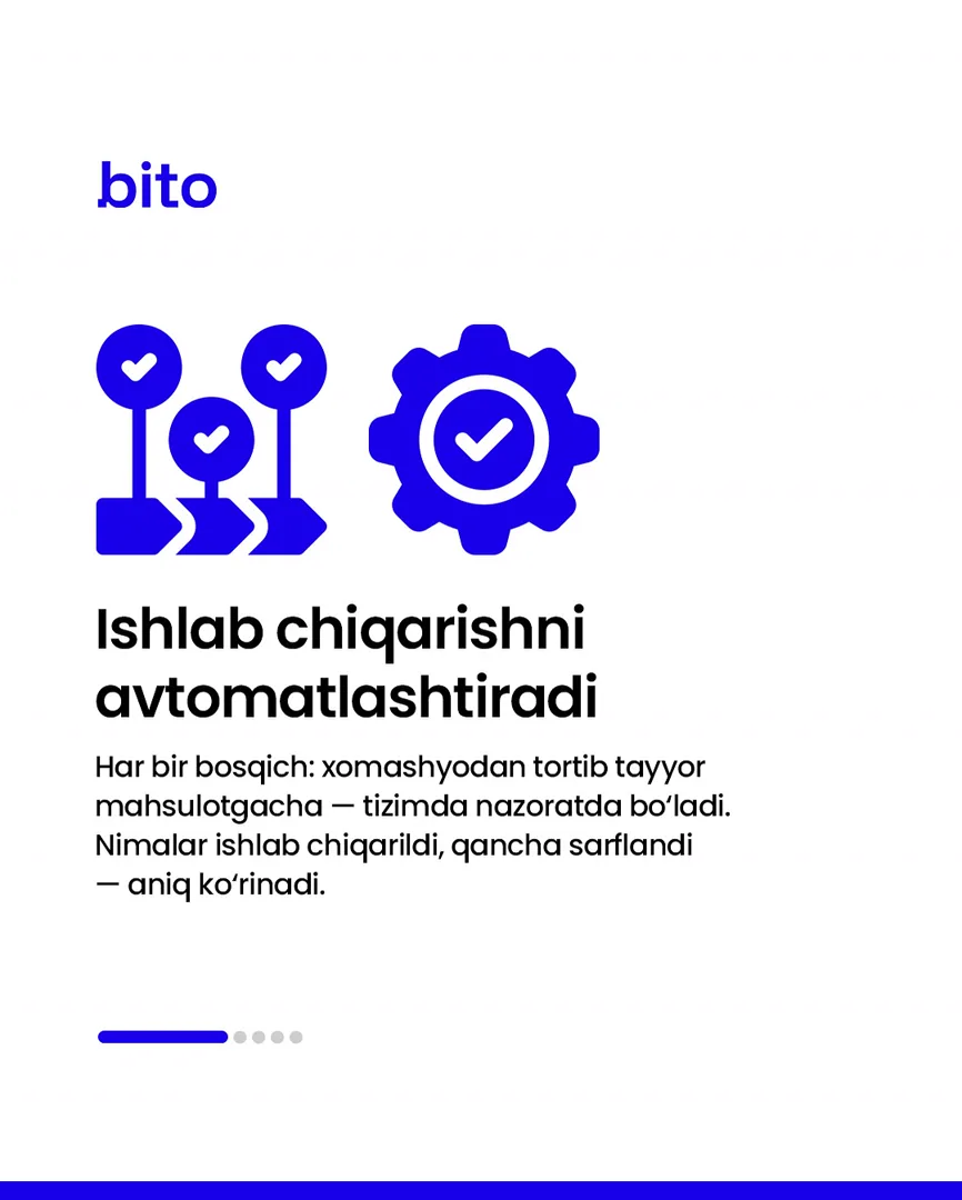 ✅ Bizni tanlashingiz uchun asosiy sabablar.

📈  Bito - Biz bilan biznesingizni avtomatlashtiring!

Batafsil:
☎️ 78-113-14-04 | Chat… (2/6)