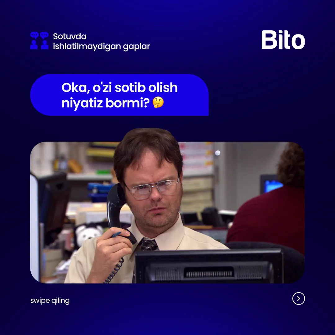 🙅♂️ Sotuvda ishlatib bo’lmaydigan gaplar borligini bilasizmi?
🧮 Noto’g’ri gaplar - sotuvlaringiz tushib ketishiga olib keladi
📈 BITO… (4/6)