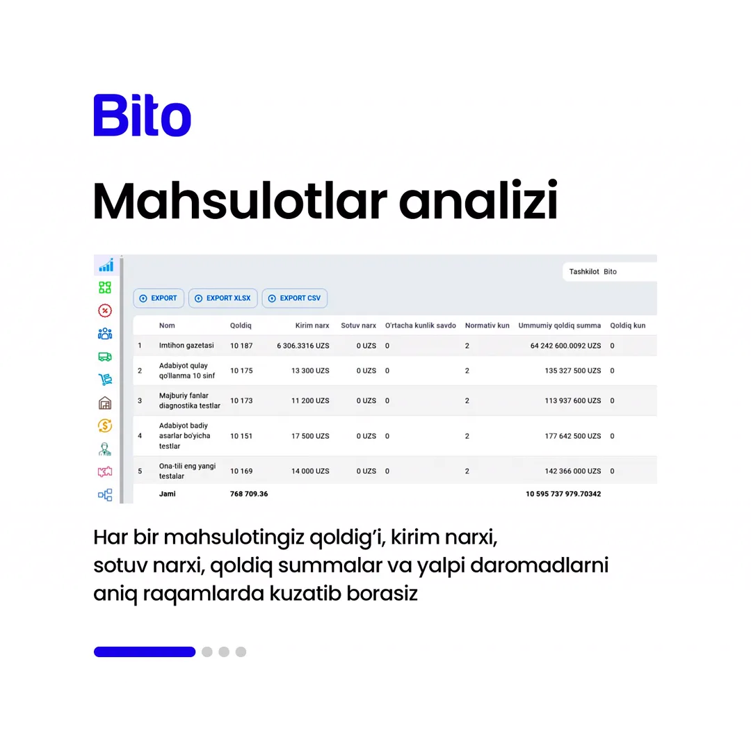 📦 Omborda pullaringiz muzlab qolishini oldini olamiz

✅  BITO ERP sistemasini o’rnatib omborda qaysi mahsulotlaringiz pullaringizni… (2/5)