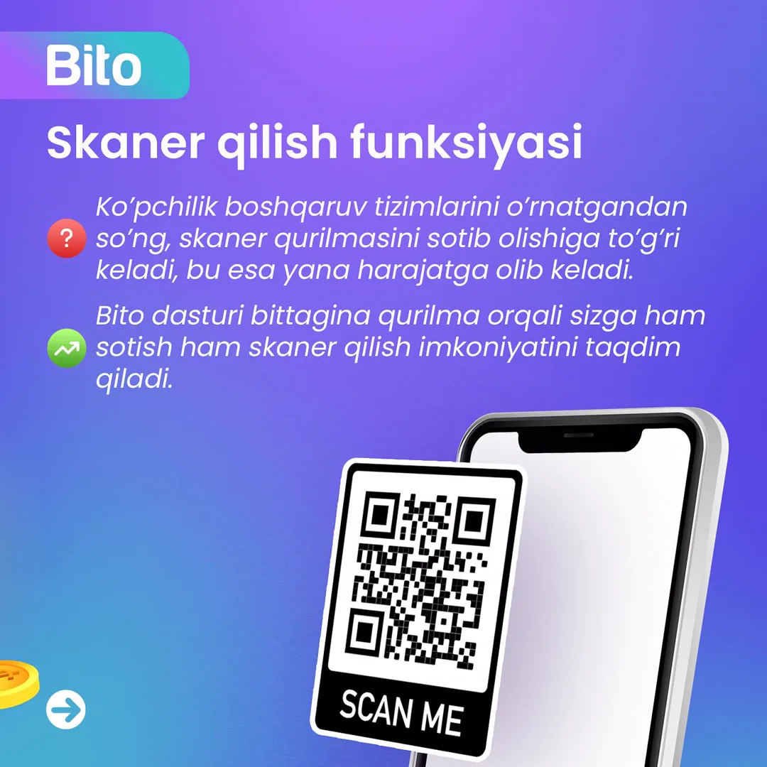 🖥 Sizga kerakli bo'lgan funksiyalar Bito'da bor!
📈 Biznesingizni avtomatlashtirish orqali o’z samaradorligingizni oshiring !
✅ Siz ham… (3/5)