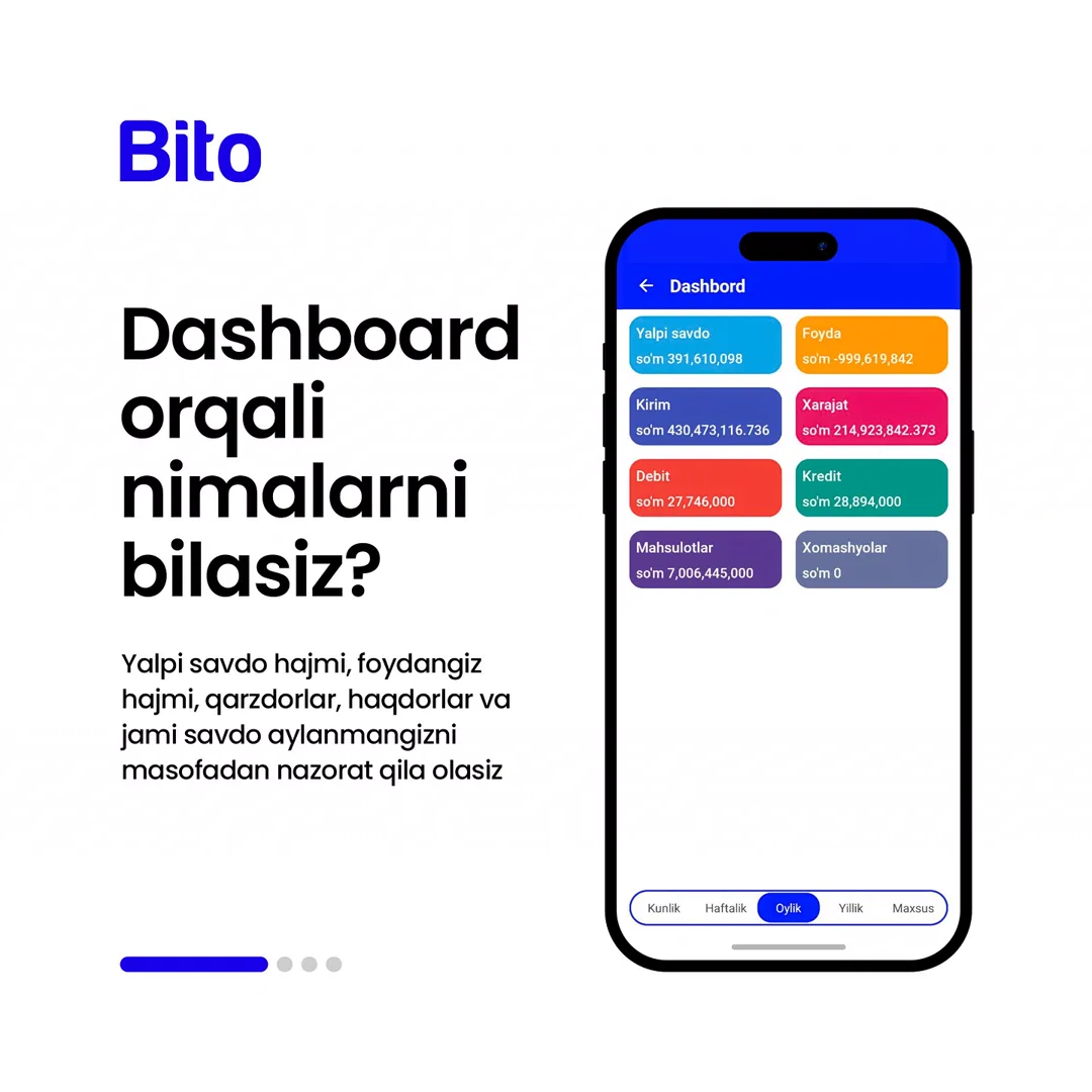 📱 Bito Mobil ilovasi haqida nimalarni bilasiz?
💸 Bito Mobil ilovasi bilan biznesingizni masofadan turib boshqaring.
📈 Bito - Biz… (2/5)