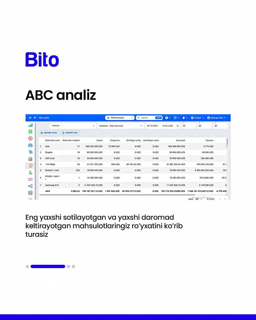 📲 Mobil telefonlar savdosi uchun eng munosib dastur

📈 Bito - Biz bilan biznesingizni avtomatlashtiring!

Batafsil:
☎️ 78-113-14-04 (3/5)