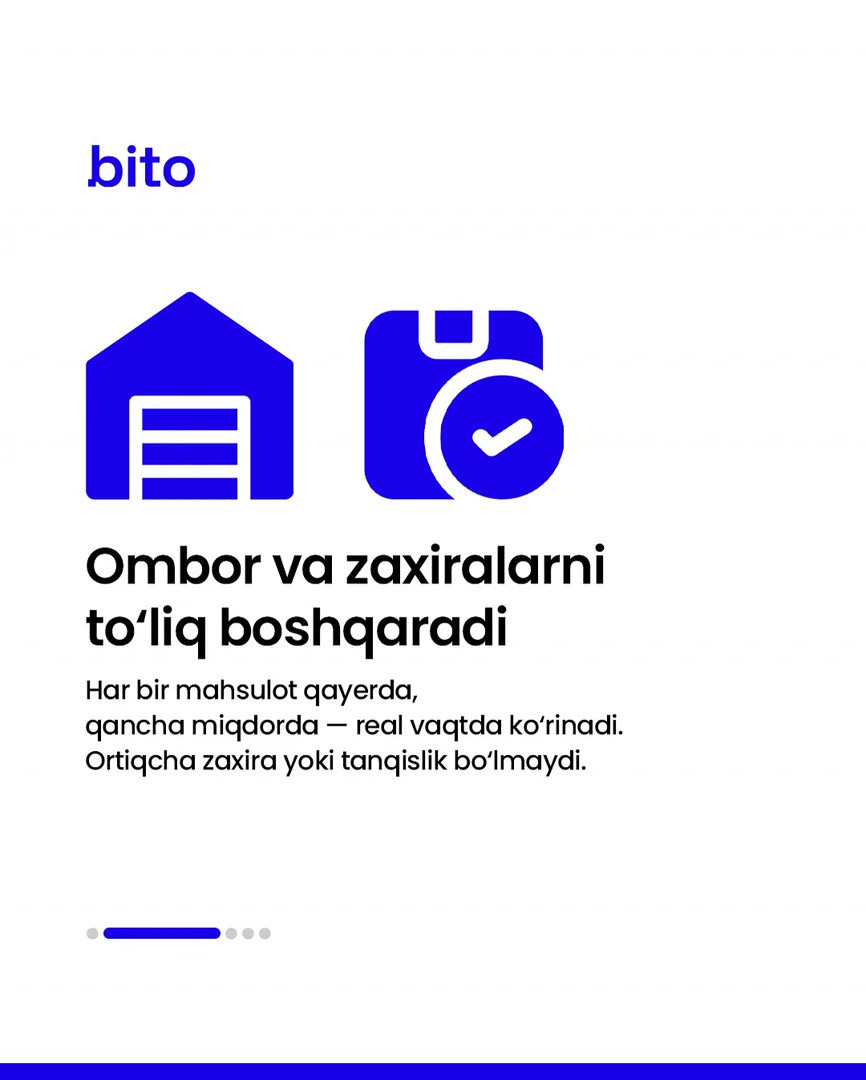 ✅ Bizni tanlashingiz uchun asosiy sabablar.

📈  Bito - Biz bilan biznesingizni avtomatlashtiring!

Batafsil:
☎️ 78-113-14-04 | Chat… (3/6)