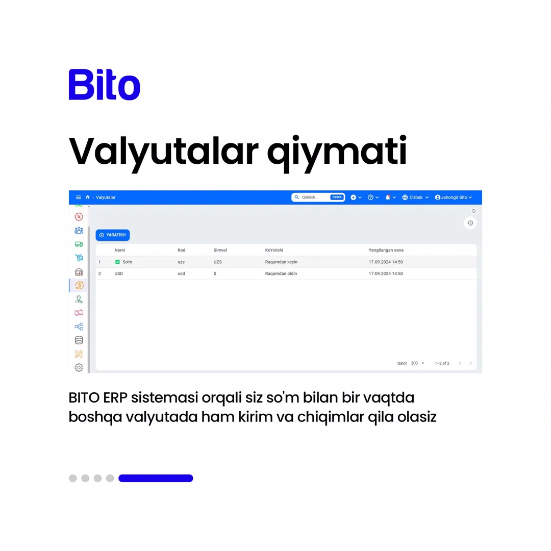 📈 BITO ERP sistemasining siz bilmagan qanday xususiyatlari mavjud?
💵 Biznesingiz uchun kerakli bo’lgan xususiyatlar bilan tanishing.
📈… (6/6)