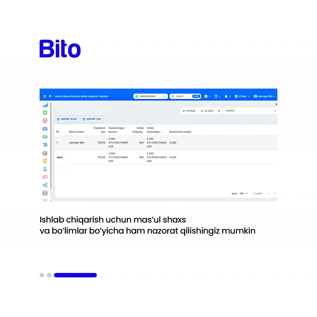 🏭 Ishlab chiqarishdagi barcha jarayonlarni to’liq avtomatlashtirish mumkinligini bilasizmi?

✅  BITO ERP sistemasi orqali ishlab… (4/4)