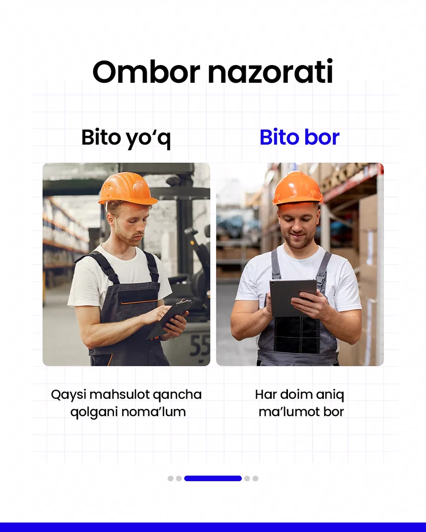 🔥 Bito ERP o’rnatgan va o’rnatmagan tadbirkor farqlarini bilib oling

📈  Bito - Biz bilan biznesingizni avtomatlashtiring!

Batafsil:
☎️… (4/6)