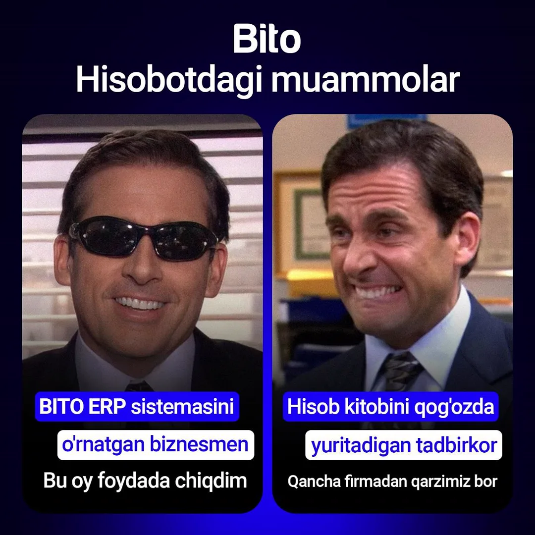 Hisobotdagi muammolar, qog’ozvozchilik joningizga tegdimi? 😱

BITO ERP sistemasi  bilan biznesingizni avtomatlashtiring 📈

☎️   Batafsil…