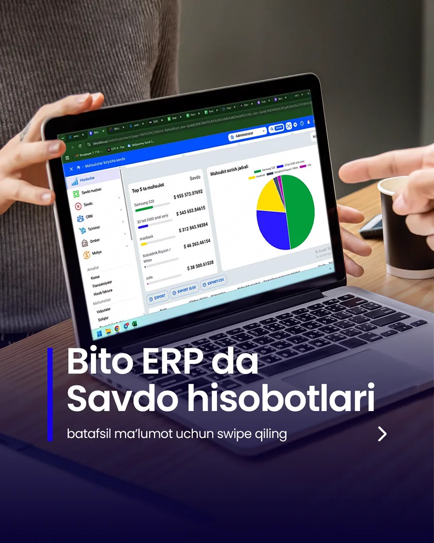 💸 Savdo hisobotlari Bito ERP bilan yanada oson

💻 Barcha hisobotlar aniq raqamlarda

📈  Bito - Biz bilan biznesingizni… (1/6)