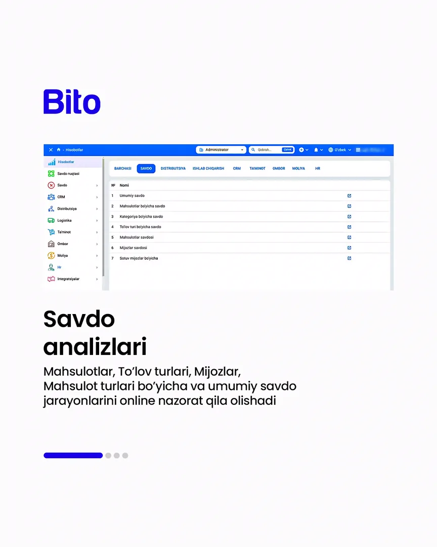 🛠 Qurilish Mollari savdosi uchun eng munosib dastur.

💸 Savdolaringizni online nazorat qiling

📈 Bito - Biz bilan biznesingizni… (2/5)