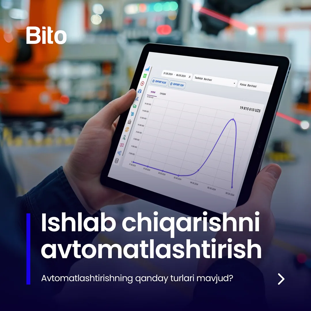 ⚙️ Ishlab chiqarishda avtomatlashtirish qanday o‘rin egallaydi?
🔼 Ishlab chiqarishda avtomatlashtirishning qanday turlari mavjud?
📈… (1/5)