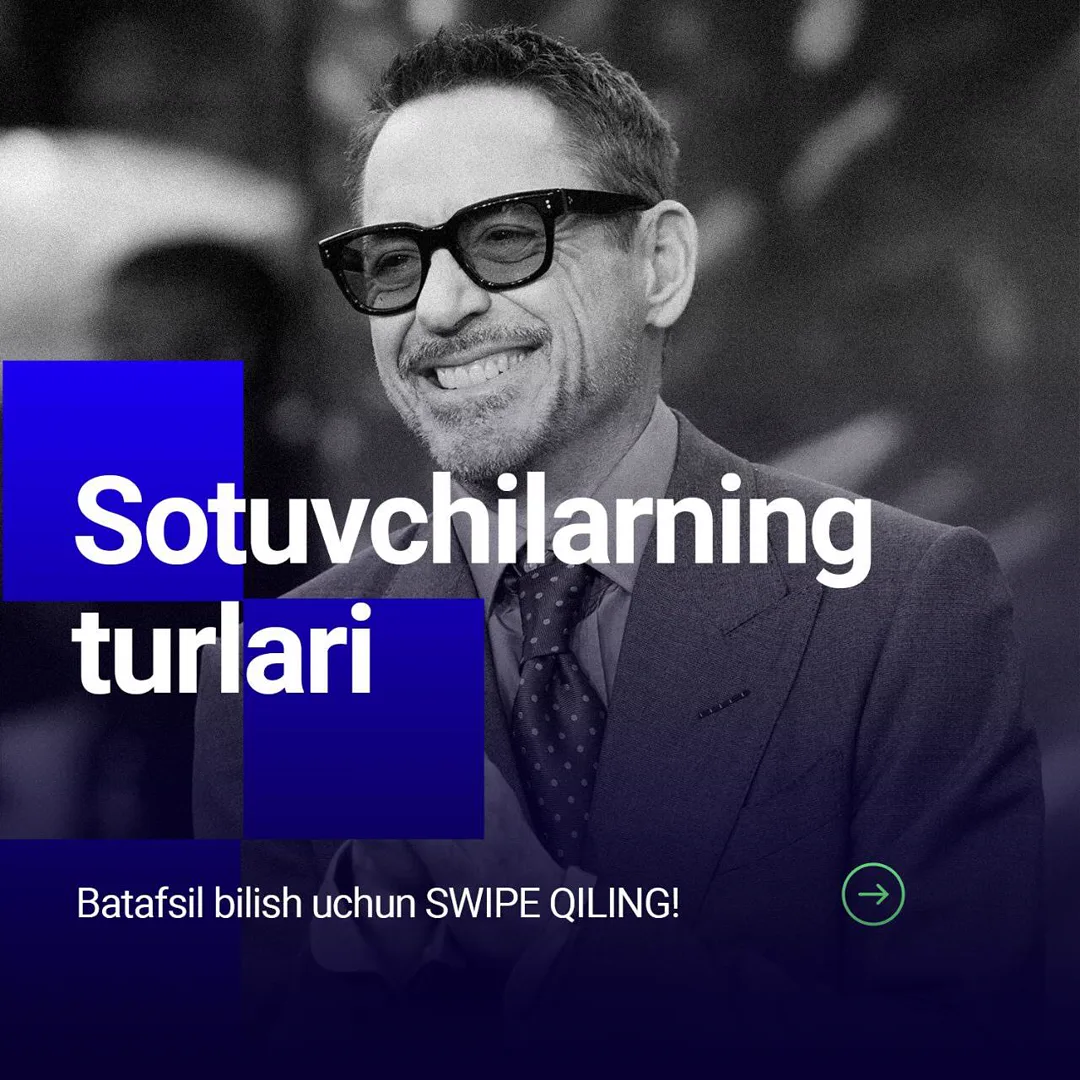 Sotuvchilarning qanday turlari mavjud va ular kompaniyaga qanchalik foyda keltiradi? 💵
☎️Batafsil ma’lumot uchun:
+998781131404 (1/4)