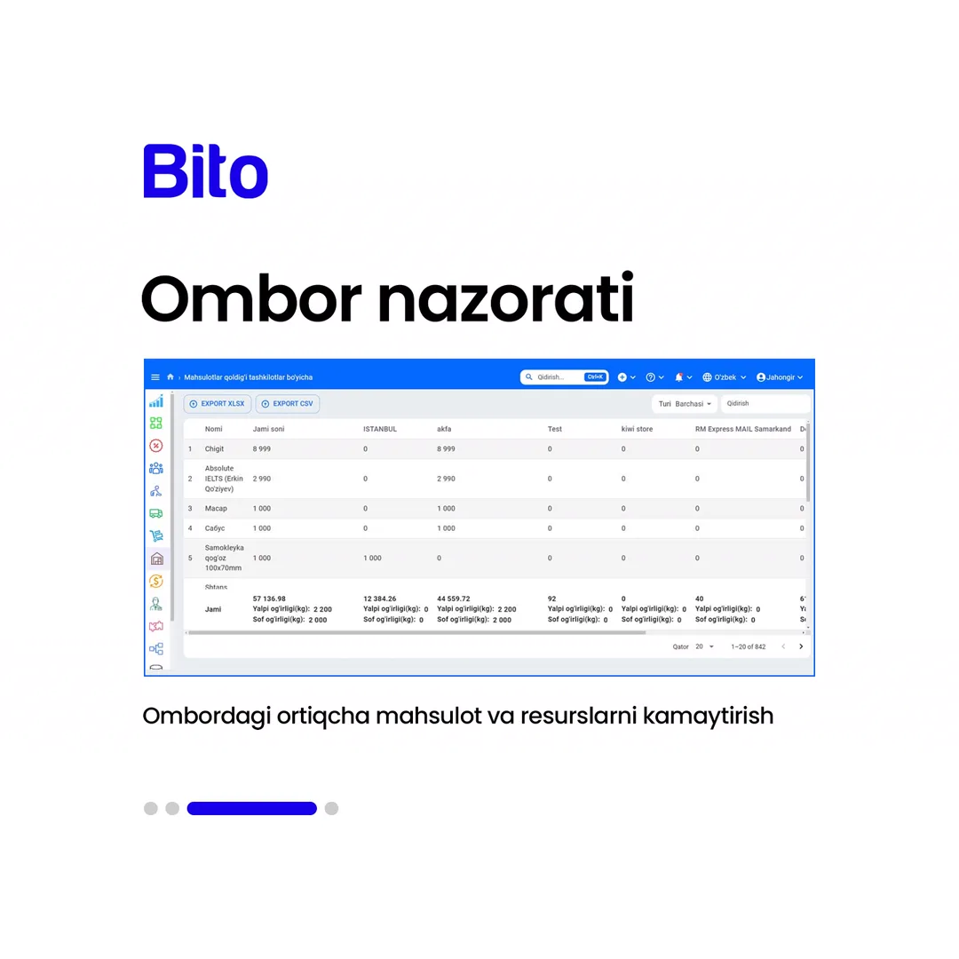 📈 BITO qanday ERP sistema?

⚙️ BITO o’rnatsangiz nimalarga ega bo’lasiz?

✍️ Bugungi postimiz orqali barchasiga javob olasiz

Batafsil:
☎️… (4/5)