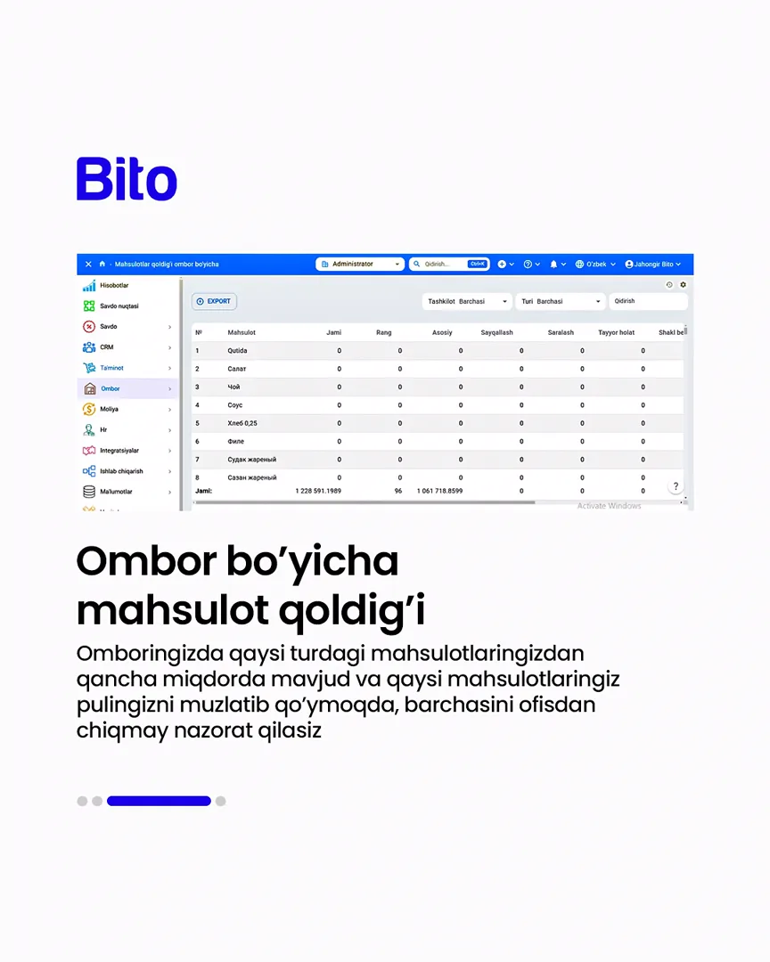 📦 Omboringizni biz bilan avtomatlashtiring
💰Ombordagi barcha hisob-kitoblarni aniq raqamlarda nazorat qiling
📈 Bito - Biz bilan… (4/5)