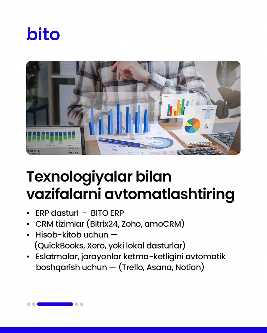 ⭐️ Tartibsiz biznesga chek qo‘ying!
📈 Bito - Biz bilan biznesingizni avtomatlashtiring!
Batafsil:
☎️ 78-113-14-04 | Chat
Instagram |… (4/6)