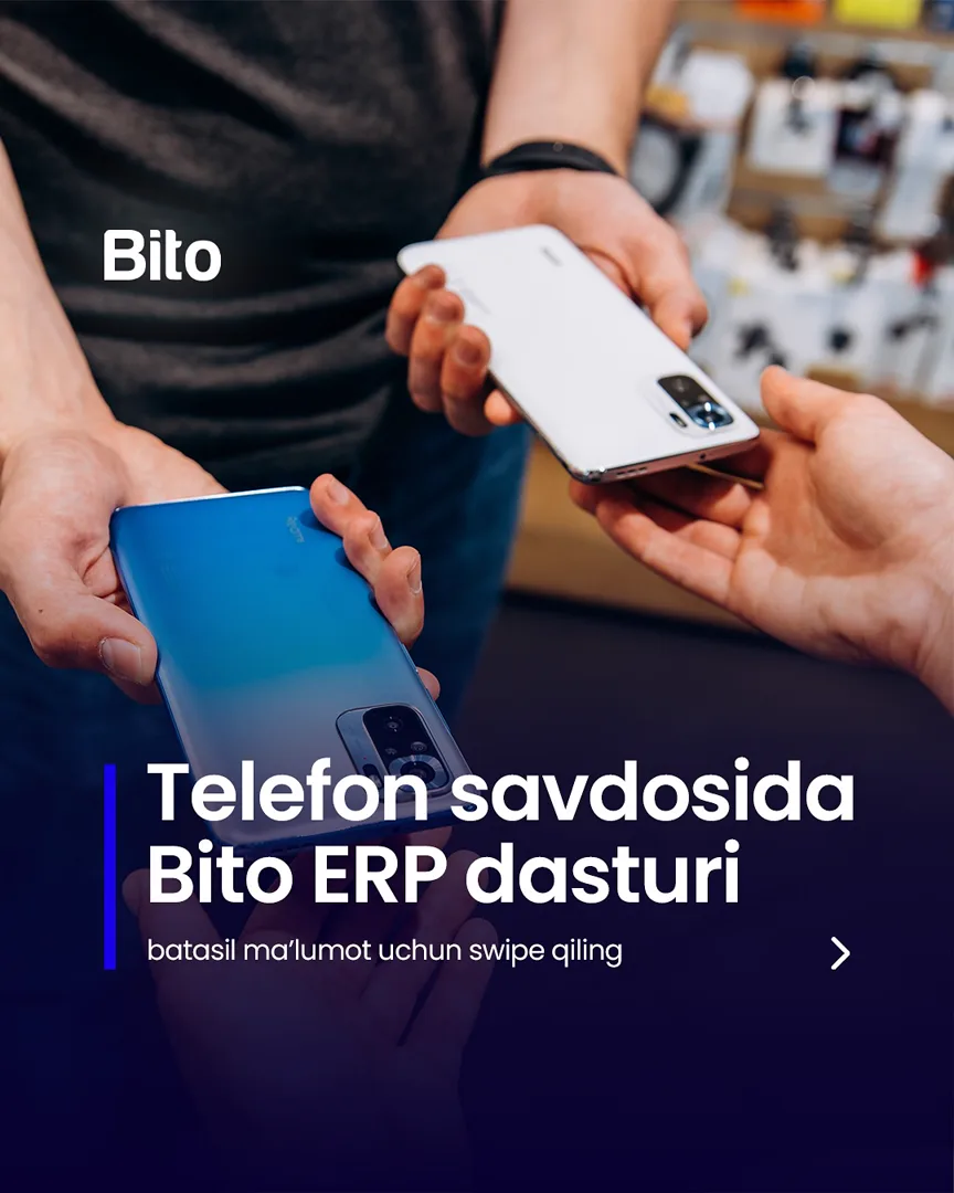 📲 Mobil telefonlar savdosi uchun eng munosib dastur

📈 Bito - Biz bilan biznesingizni avtomatlashtiring!

Batafsil:
☎️ 78-113-14-04 (1/5)